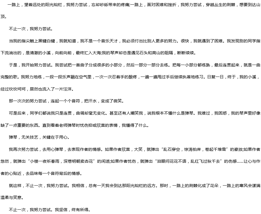 2019中考滿分作文：不止一次，我努力嘗試過