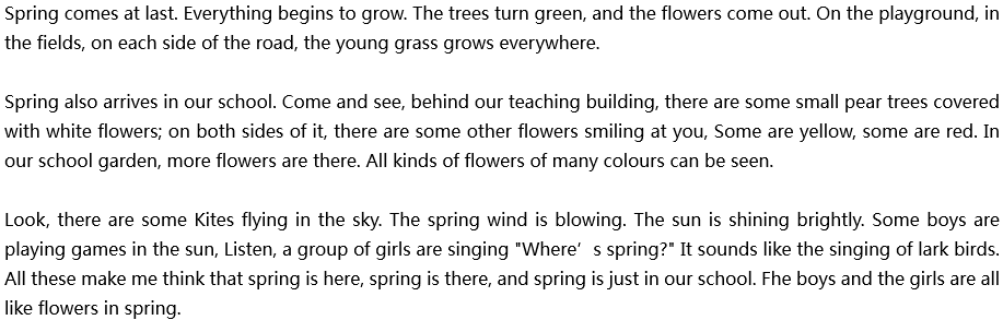 2020年中考英語滿分作文參考范文：Spring in Our School