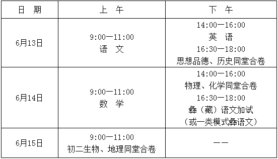 2020年涼山州中考時間是多久，會改變嗎？